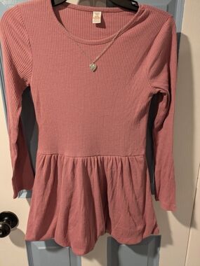 Kids Long Sleeve Ribbed Pink Dress NWOT Size 10/12